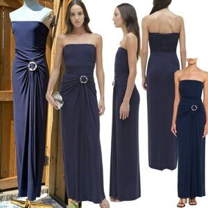 🆕 SIMKHAI 🧿 NWOT Emma Draped Jersey Bustier Midi Dress, Midnight Blue Sz US 12